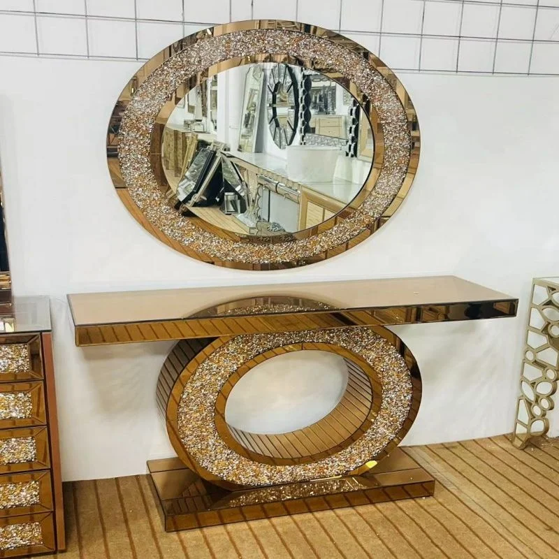 Modern Irregular Shape Glass Console Table with Extendable Mirror for Living Room Dining Workshop Hotel and Home Furniture