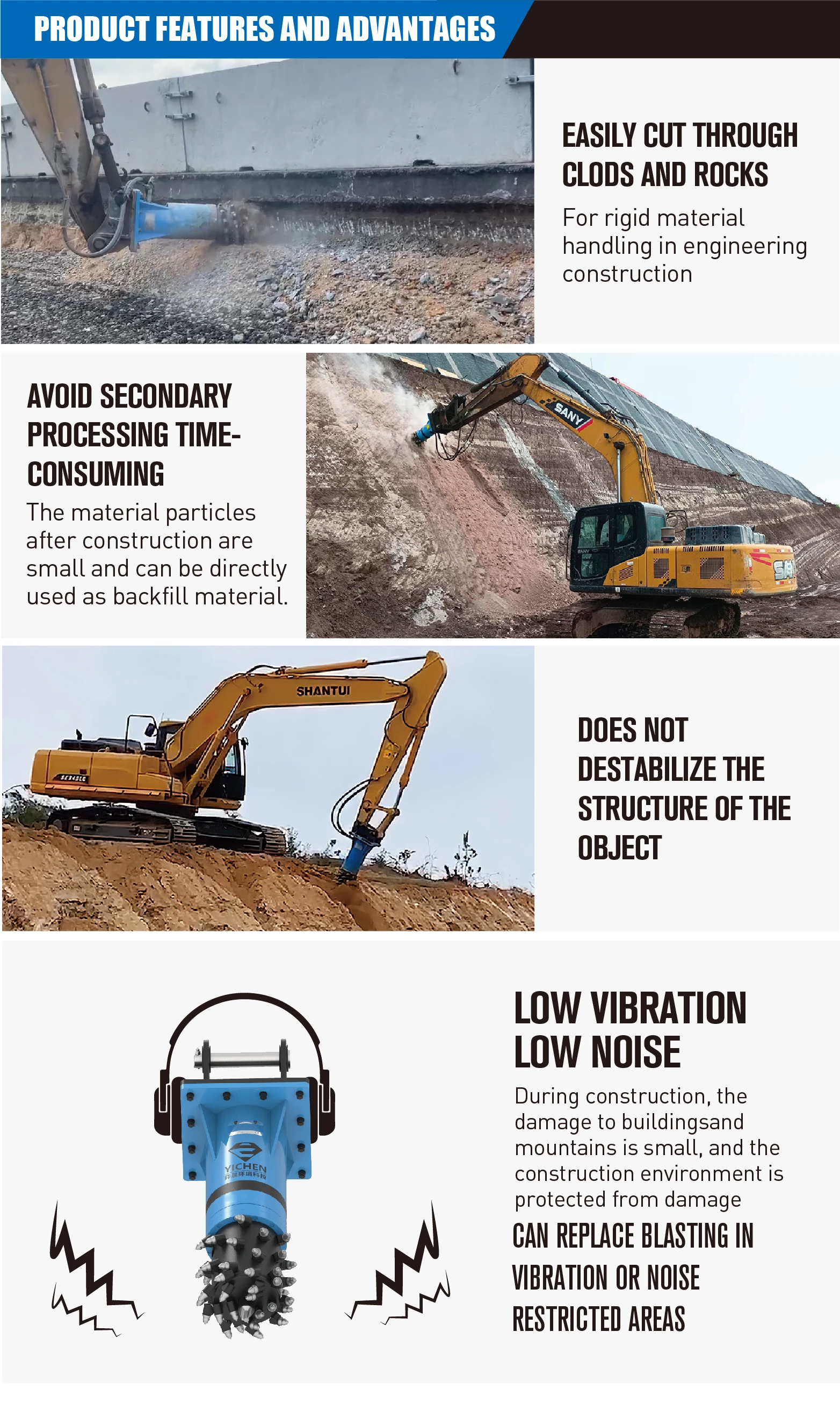 YD-10RD Customized Shatter-Proof Metal Frame Easy Installation Tunneling Excavator Drum Cutter Attachment for Loader Attachments manufacture