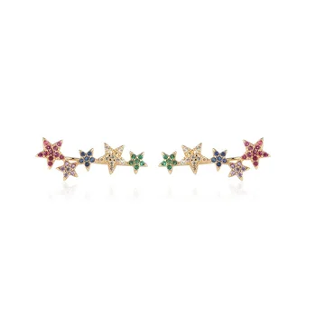 Star Earrings Ear Climber Shooting Star Earrings Falling Stars Earrings Mixed Color Zircon Diamond Ear Jewelry Cuff