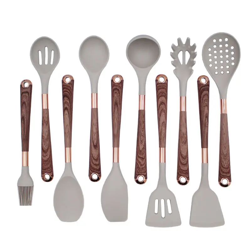 Wholesale Silicone Kitchen Utensil Cooking Shovel Colheres De 11pcs Wooden Handle Ut Heat Resistant Utensils Kitchenware SetWhol