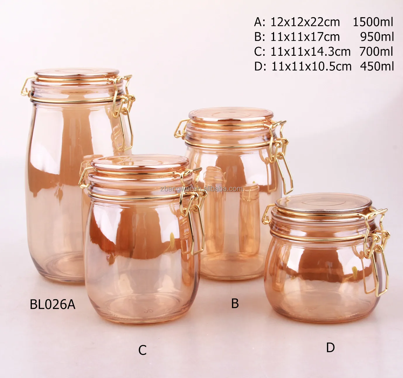 Honey-Can-Do 4-Piece 450ml, 700ml, 1000ml and 1650ml Glass Jar