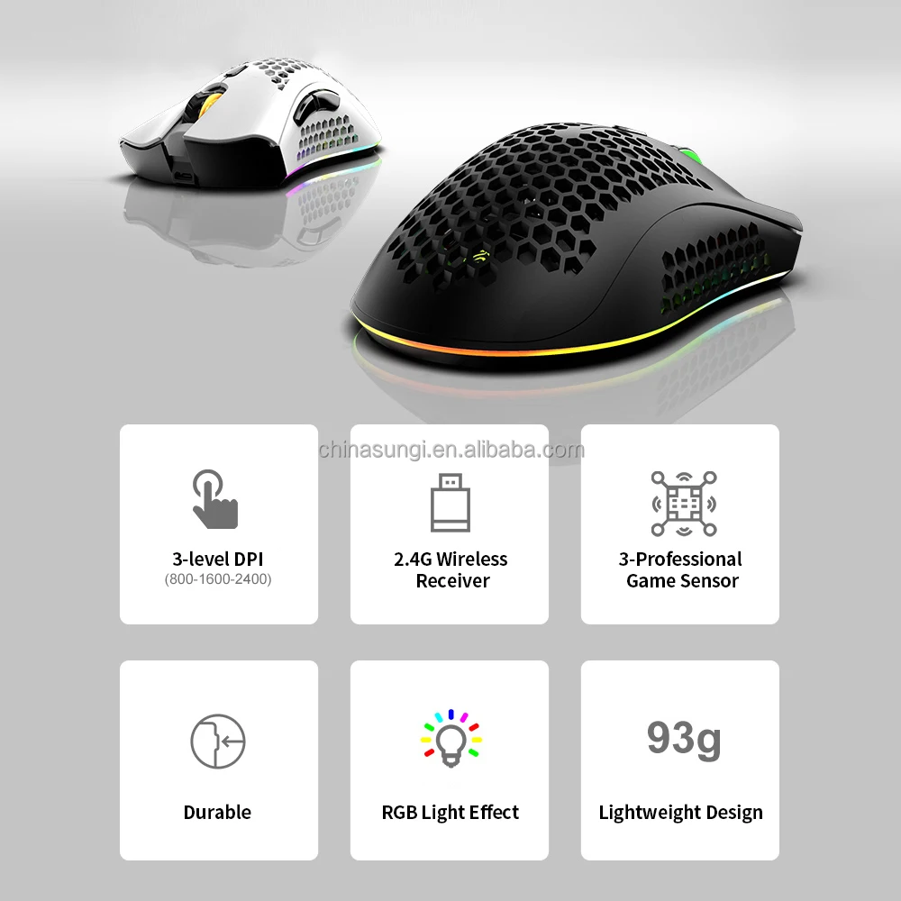 RGB Gaming Mouse Wireless Rechargeable Ergonomic Design Lightweight ...
