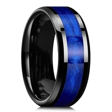 fashion men jewelry tungsten carbide ring blue and black plated tungsten ring with groove wedding band