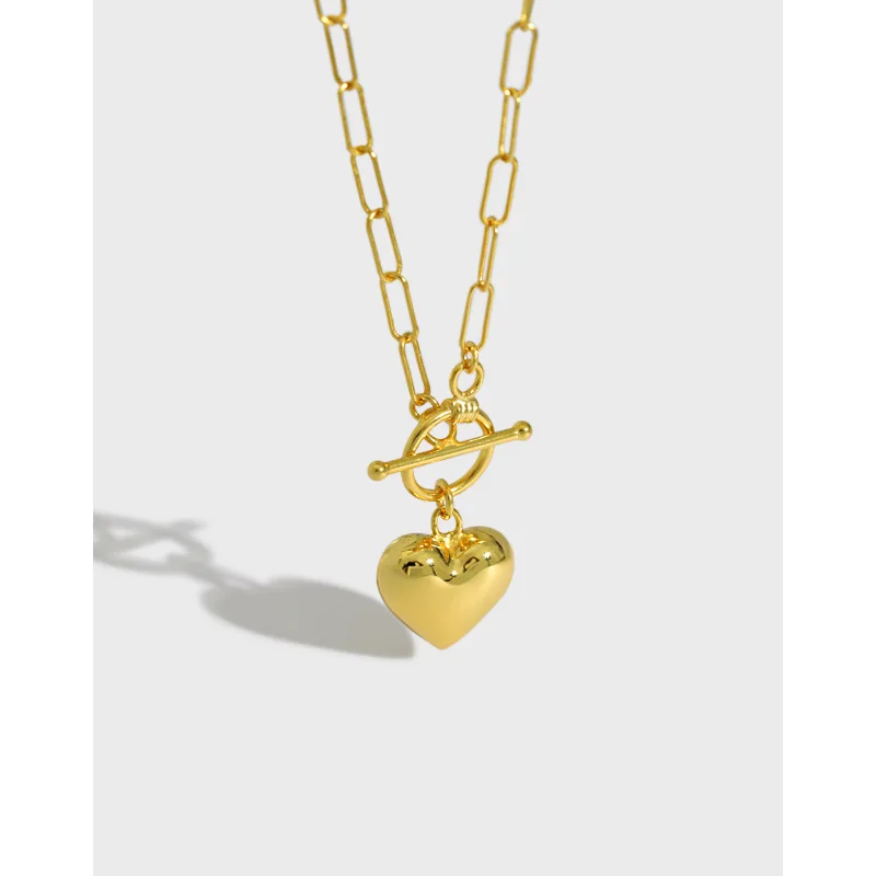 Gold Plated Paper Clip Heart Lock Necklace