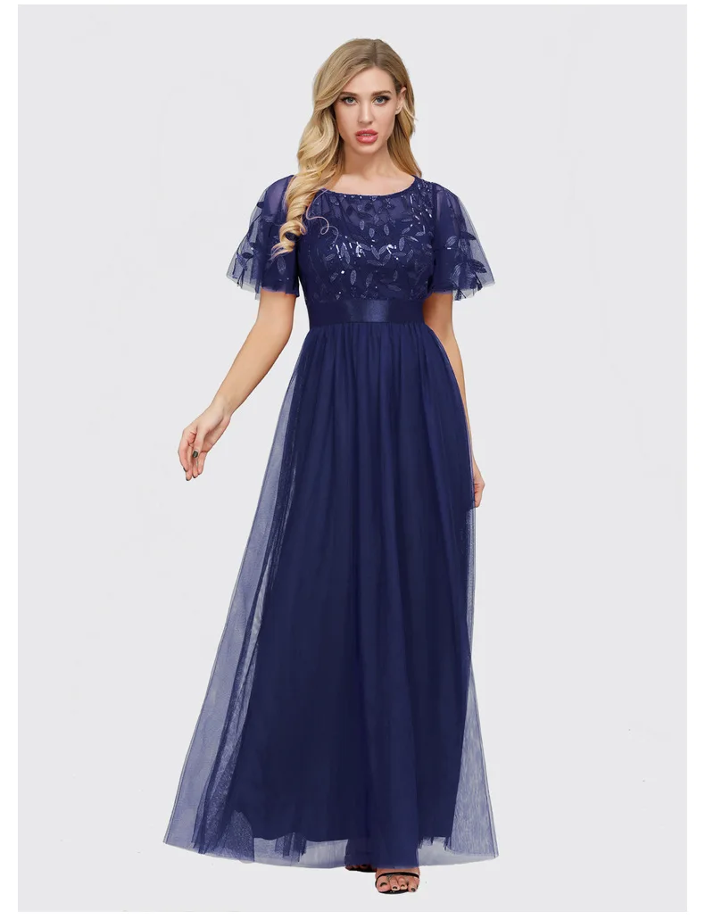 S1717N New High Quality Elegant A-Line Evening Gown for Women Autumn O-Neck Empire Waist Floor-Length Bridesmaid Evening Dress S1717N New High Quality Elegant A-Line Evening Gown for Women Autumn O-Neck Empire Waist Floor-Length Bridesmaid Evening Dress