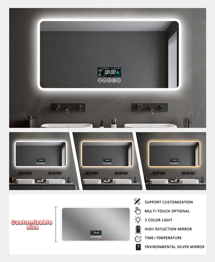 product anti fog electronic wall mirror smart led defogger bathroom mirror rectangle backlit frameless mirrors with led lights-4