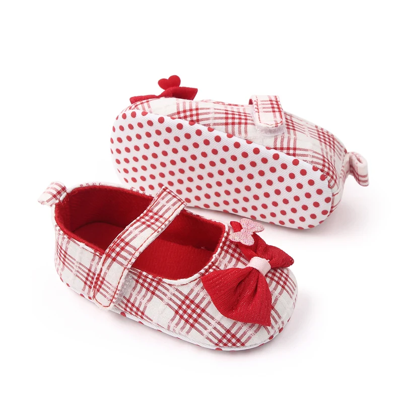 Beautiful Plaid Design Fancy Baby Girls Shoes Soft Cotton Newborn Infant Shoes for Girls details