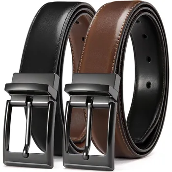 Custom Reversible Rotated Buckle Genuine Leather Men Dress Belt Men's Black Brown Double Side 32mm