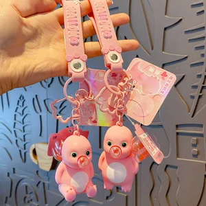 Adorable Pink Cartoon Pendant: Cute Character with Bubble - Blowing Feature for Bag or Key Decoration
