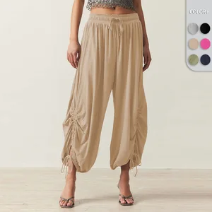 Women's Comfortable Casual Trousers Elastic Waist Drawstring Lace-up Lantern Pants with a Relaxed Feel Breathable Cropped Pants