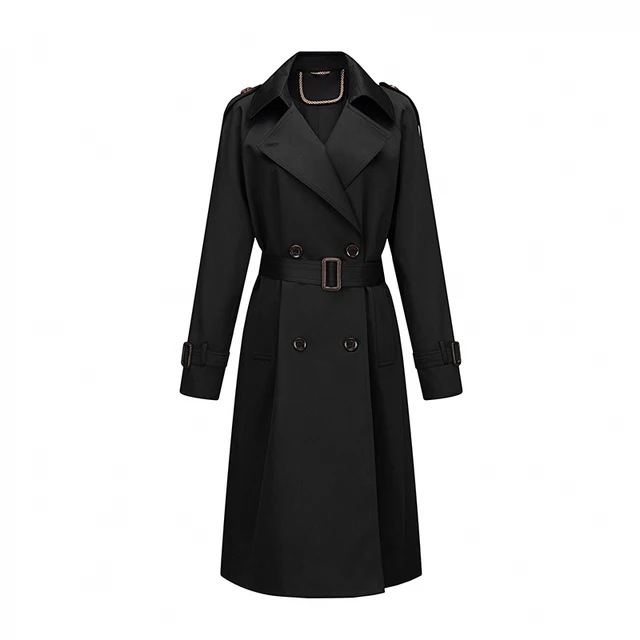 High Quality Customized Elegant Ladies Lapel Double Breasted Women'S Coats Trench Long Coat Trench