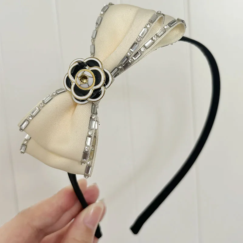 Luxury Camellia Bow Elegant Headband Luxury Brand Style Bow Cream Satin Camellia Headband / Hair  main image 3
