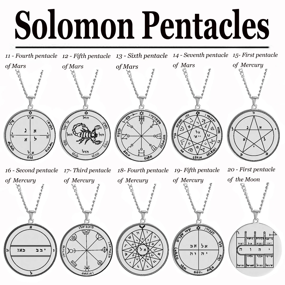Silver Color Pendant Necklace with Solomon Pentacles Seal