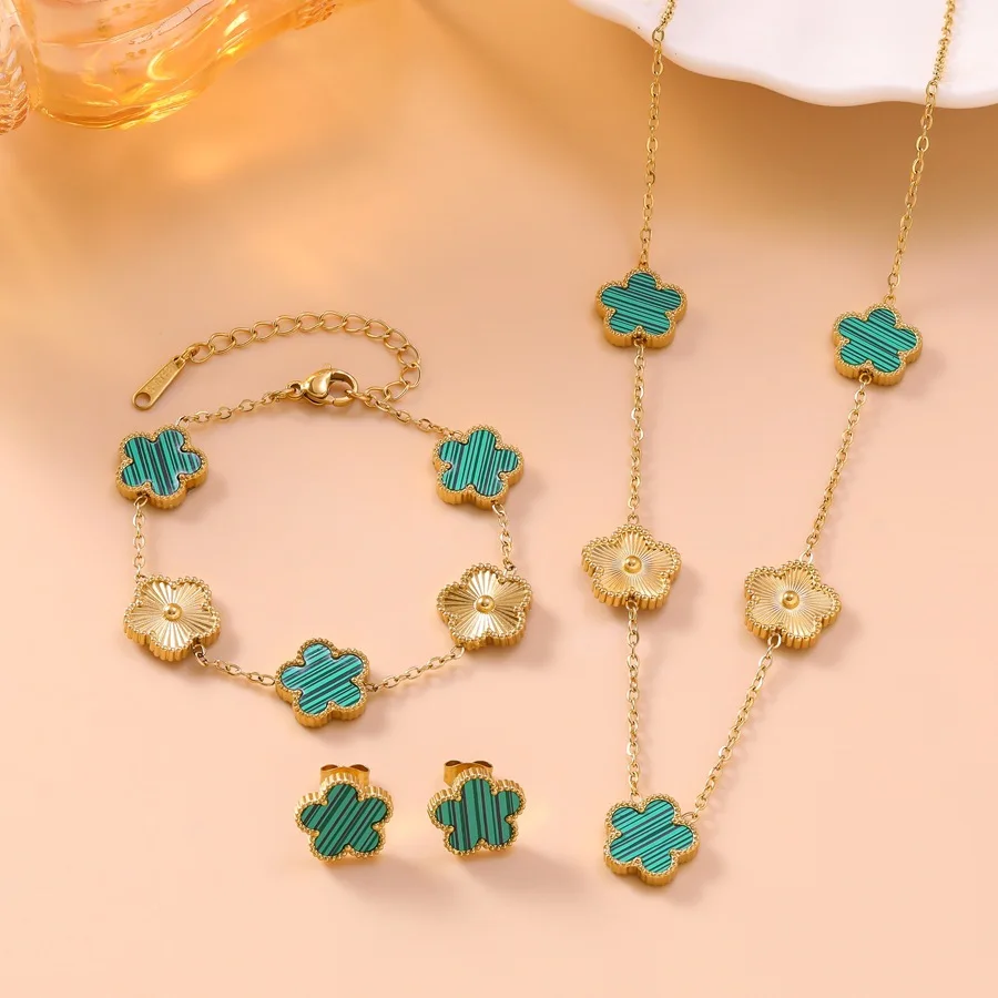 Elegant Five Clover Stainless Steel Jewelry Set