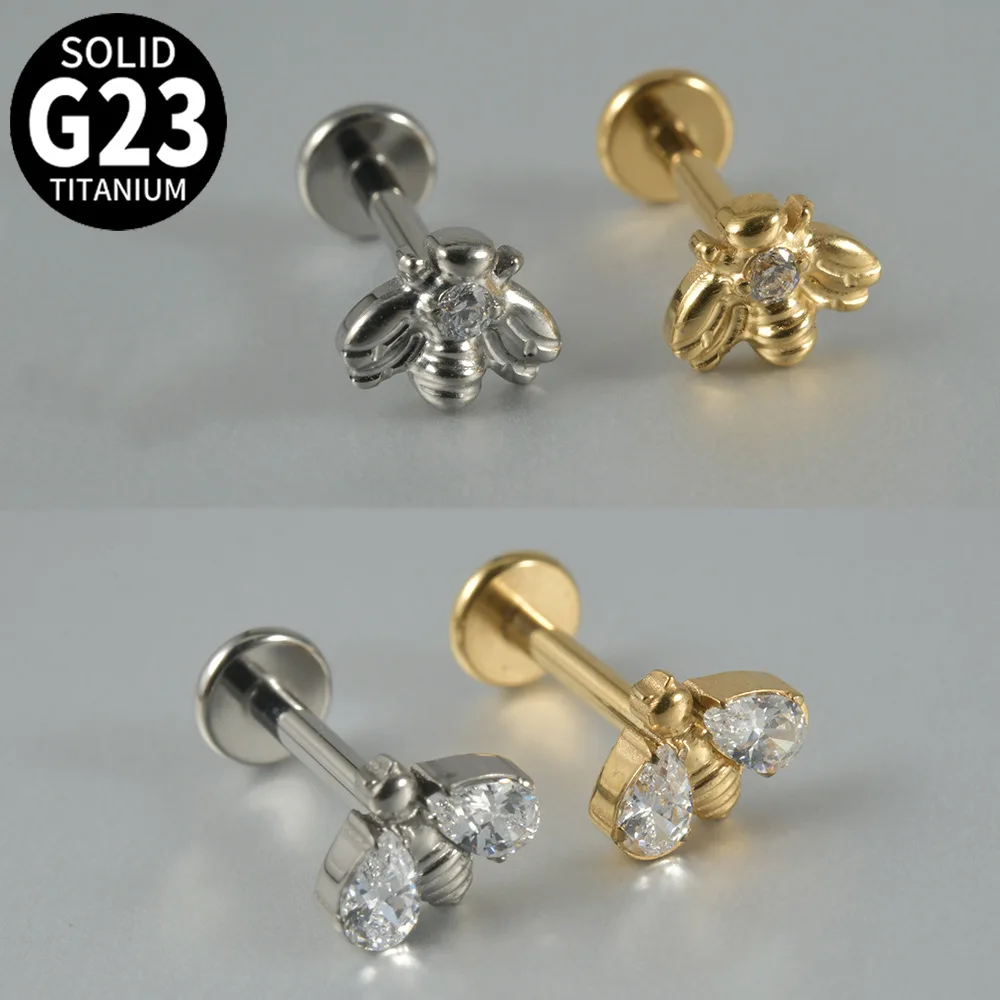 Hypoallergenic G23 Titanium Flat Back CZ Labret Piercing Jewelry