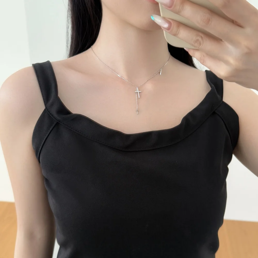 KAKODIY Fashion Boutique Jewelry 925 Sterling Silver Simple Design 5A Zirconia Chain Cross Faith Pendant Necklace for Women detail 3