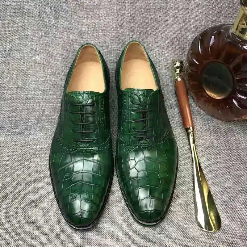 Genuine Leather Alligator Dress Shoes for Men, Red Bottoms