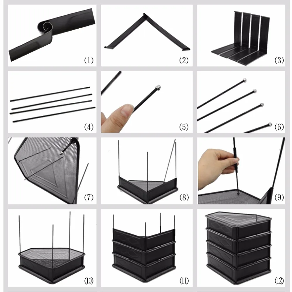 Metal Black Mesh Desk Detachable  File Organizer  3-tier Magazine  Holder Organizer Holder With 3 Compartments