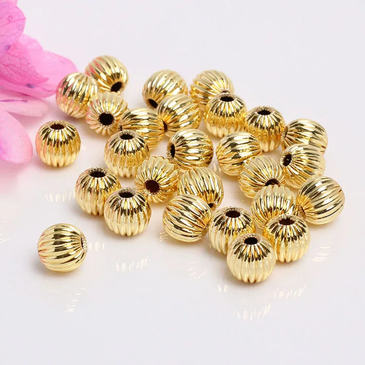 14K Yellow Gold Filled Round Corrugated Loose Spacer Beads For Jewelry  Making