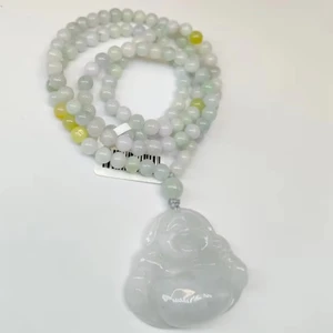 Natural Jade Bead Necklace with Buddha Pendant As a Fashionable Accessory