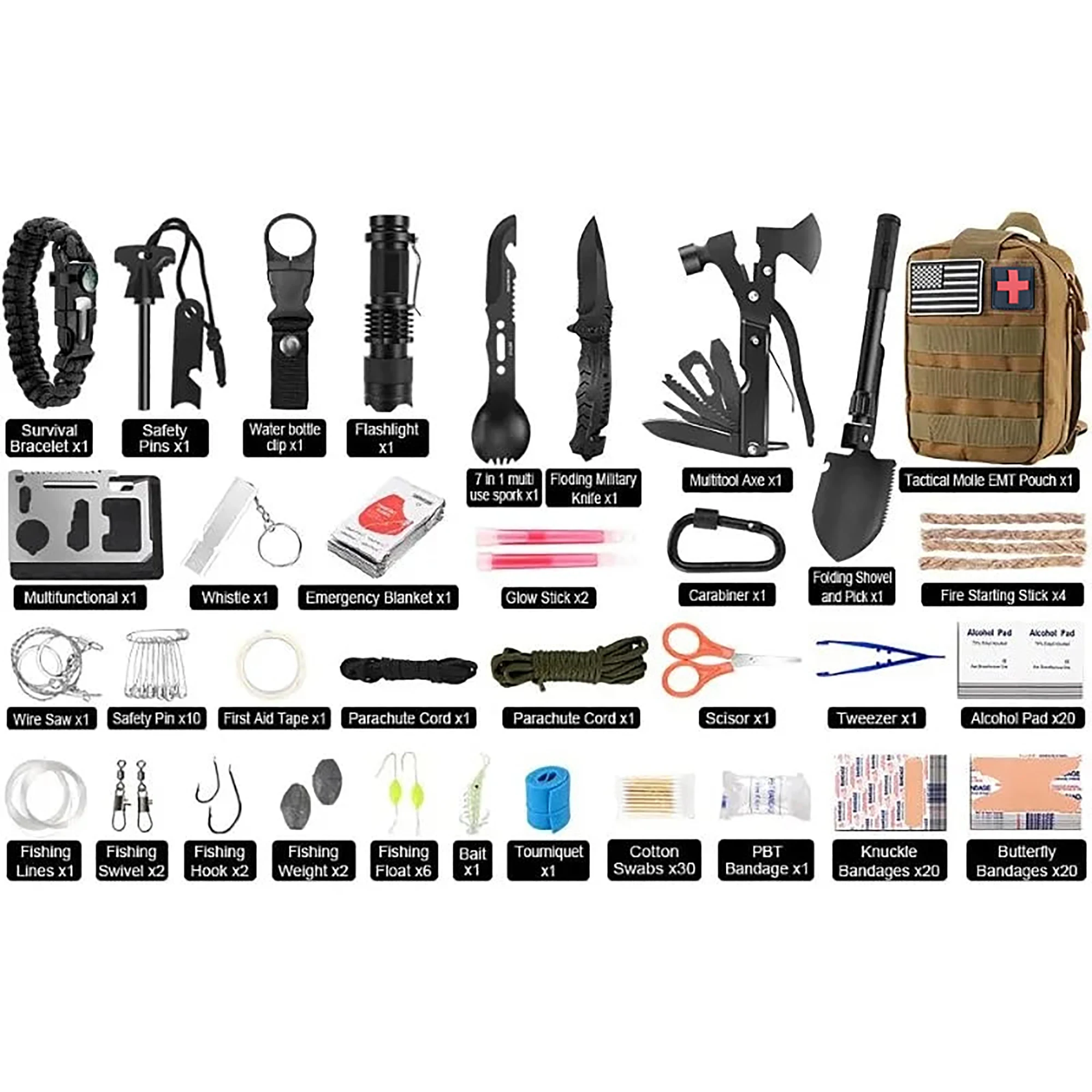 Professional 142 Pcs Survival Kit First Aid Emergency Gear Equipment Men Women Camping Hiking Perfect Gift Dad Husband Father's