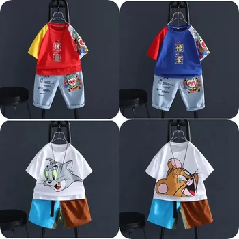 Hand Embroidered Cartoon Print Boys Short Suit Casual Sports Suit Customized Wholesale