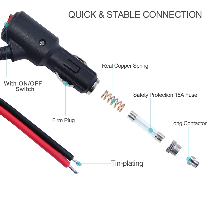 Battery Extension 45 Degree Cigarette Ighter Cord Cigar Power Cable Plug Adapter to 2Mm Strip
