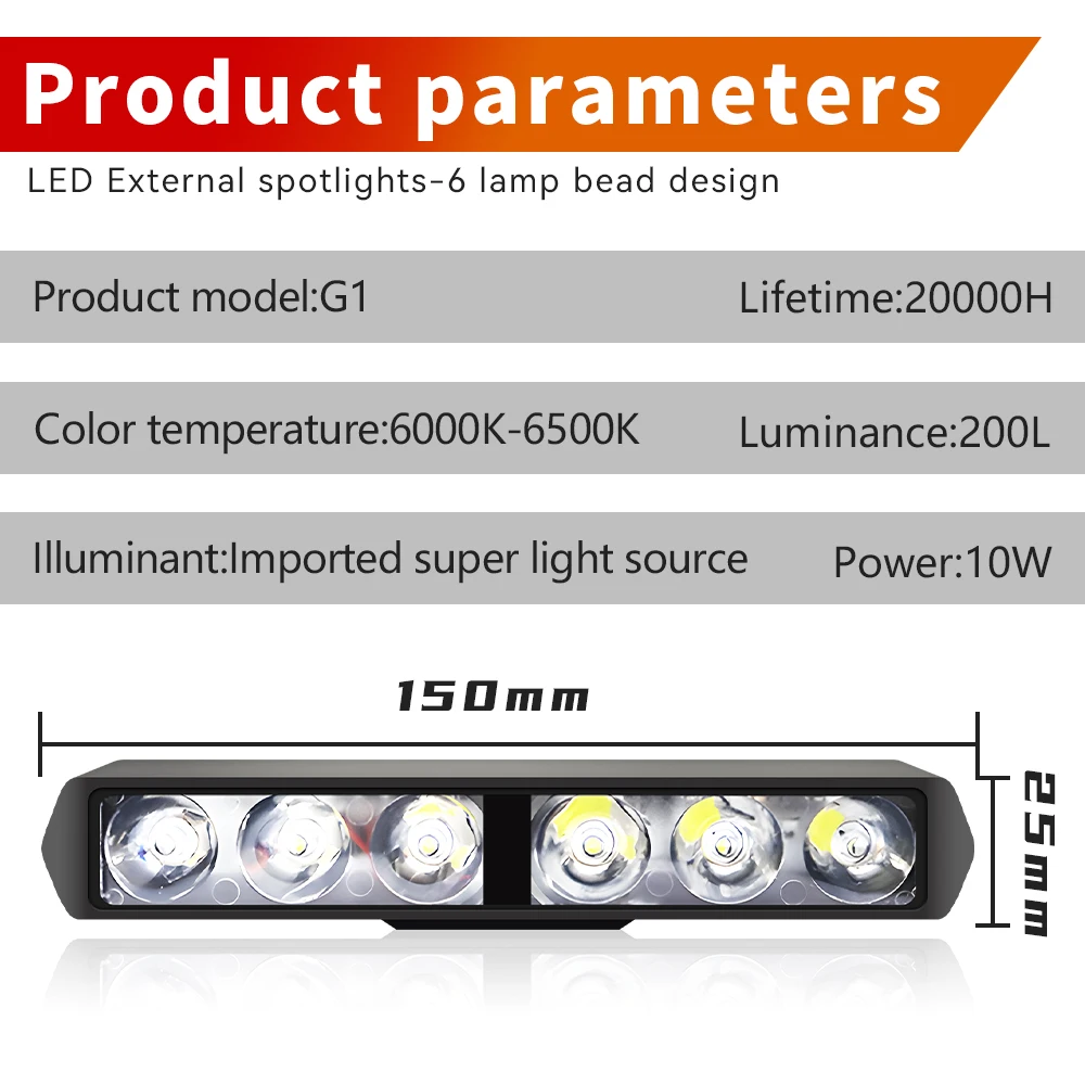 JHS Great Power Motor Light 6leds 1800lm LED Lens Projector Work Light DC 12V 24V Motorcycle Spotlights  Motor Light for Auto