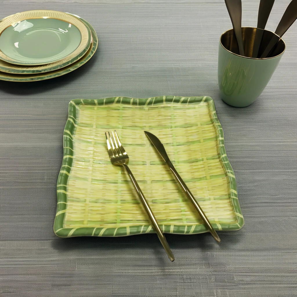 High Quality 10 Inch Bamboo Pattern Plastic Dinner Plate Eco