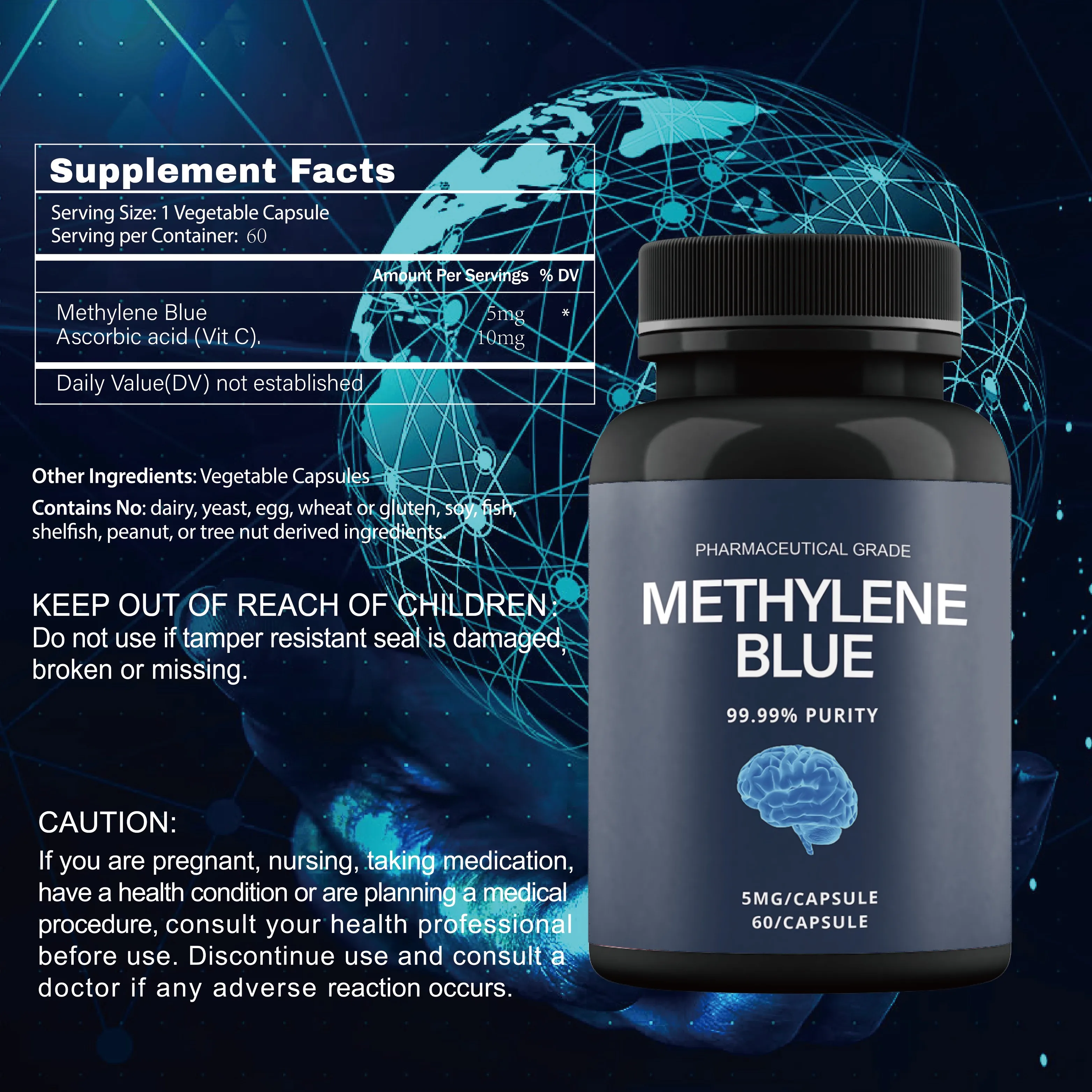 USP Certified Methylene Blue Capsules for Mitochondrial Health