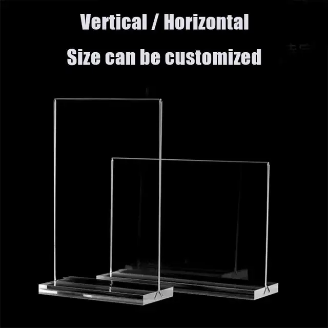 Tabletop Stand  A4 A5 A6 Customized Sizes Acrylic T Shaped Sign Holder with Base
