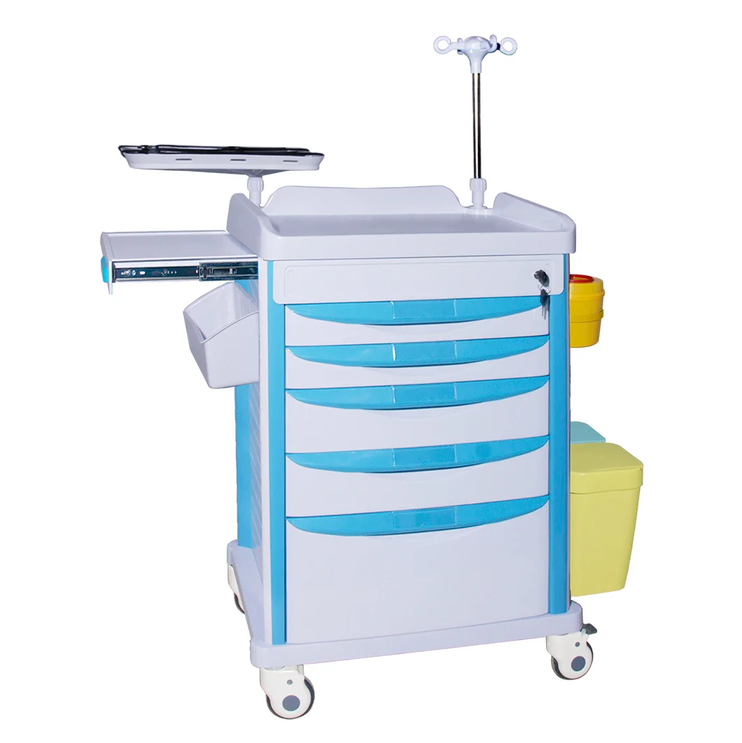 Hospital Use Various Type ABS Medical Emergency Cart Trolleys with Drawers