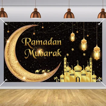 Nicro Custom Ramadan Party Supplies Background Decoration Black Gold Eid Mubarak Festival Atmosphere Polyester Backdrop Banner