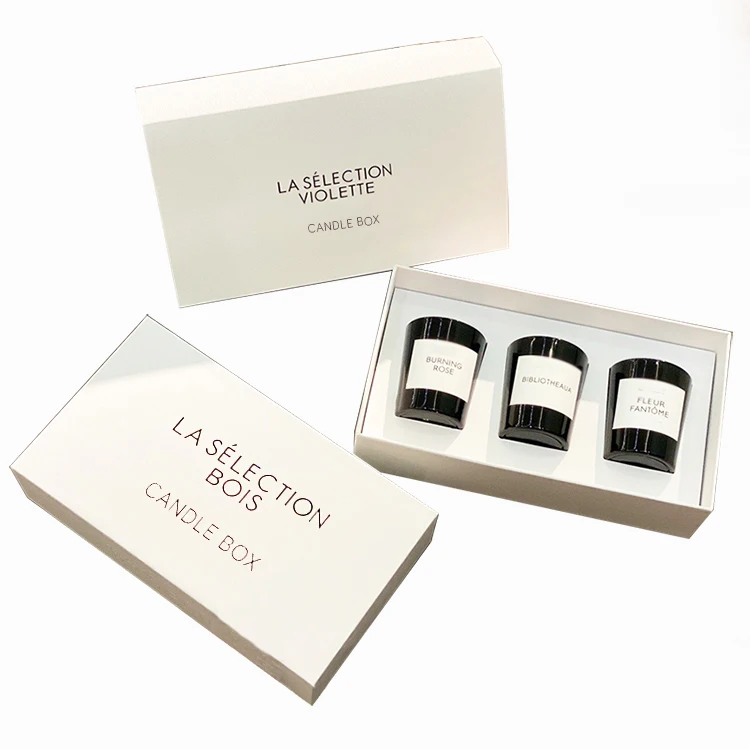 Luxury Custom Small Candle Boxes Packaging 3 Candle Jar with Lid and Gift Box Set with Insert