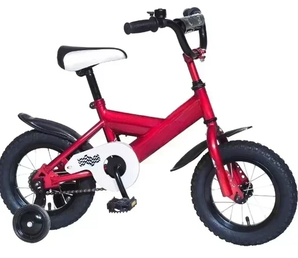 12 Inch Steel Single Speed 4-Wheel Ride-On Kids Bike for 3-8 Year Old Boys and Girls