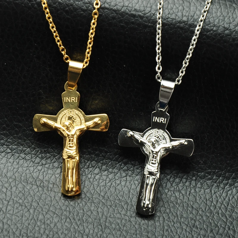 Stainless Steel Jesus Christ INRI Cross Crucifix Pendant Necklace – 22 Inch