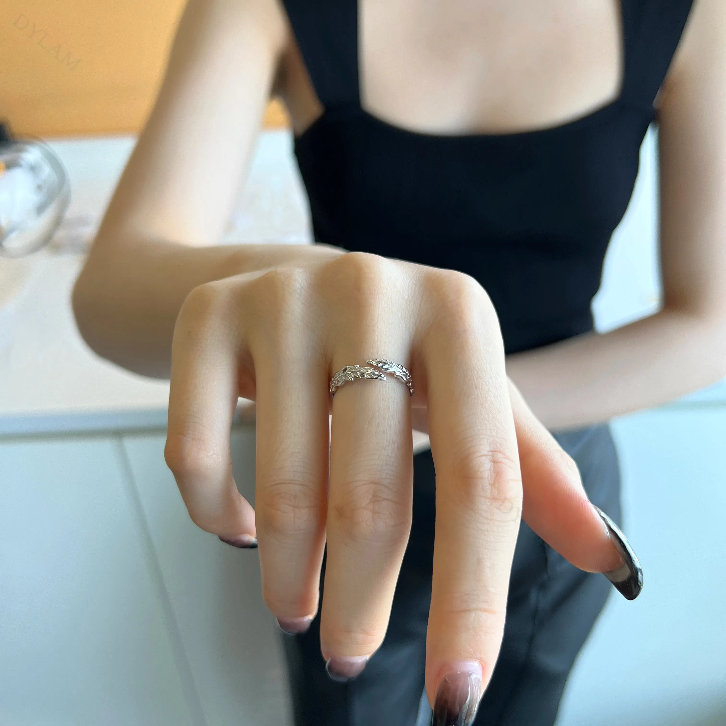 KAKODIY Popular INS 18K Gold Plated Open Loop Leaf Shape 925 Sterling Silver Adjustable Size Fashion Ring, Suitable for Women's Daily Wear detail 10