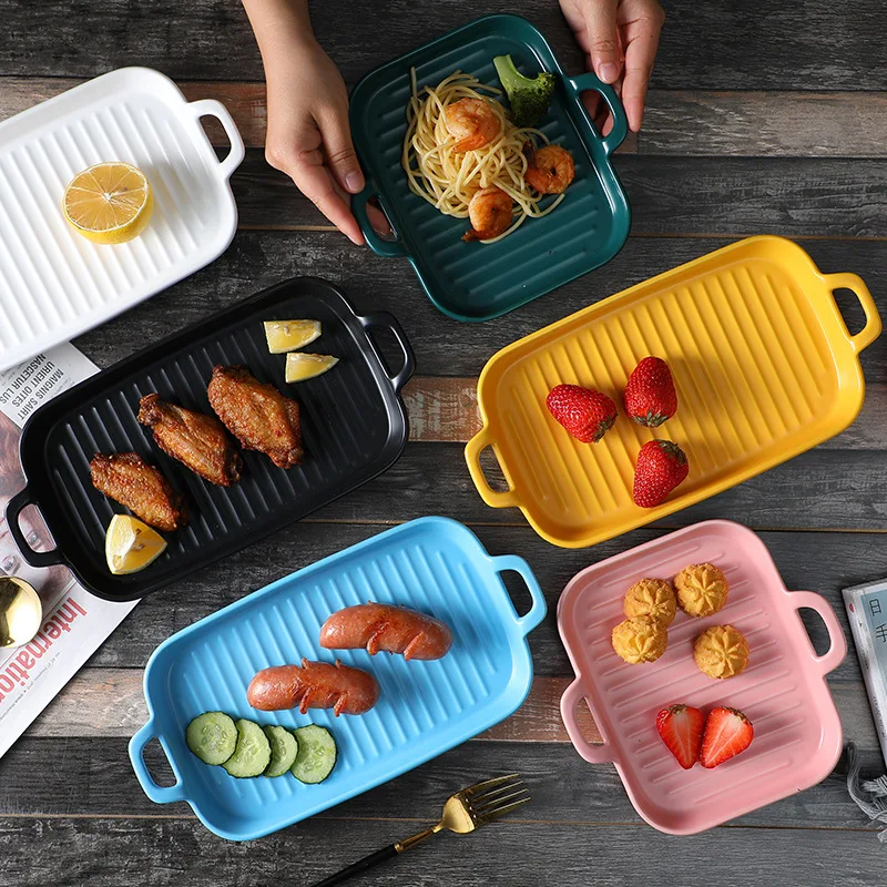 Wholesale Nordic Ceramic Plate Baking Pan Ceramic Baking Tray With Handles  Microwave Oven Safe - Buy Wholesale Nordic Ceramic Plate Baking Pan Ceramic  Baking Tray With Handles Microwave Oven Safe,Baking Pan Ceramic,Ceramic