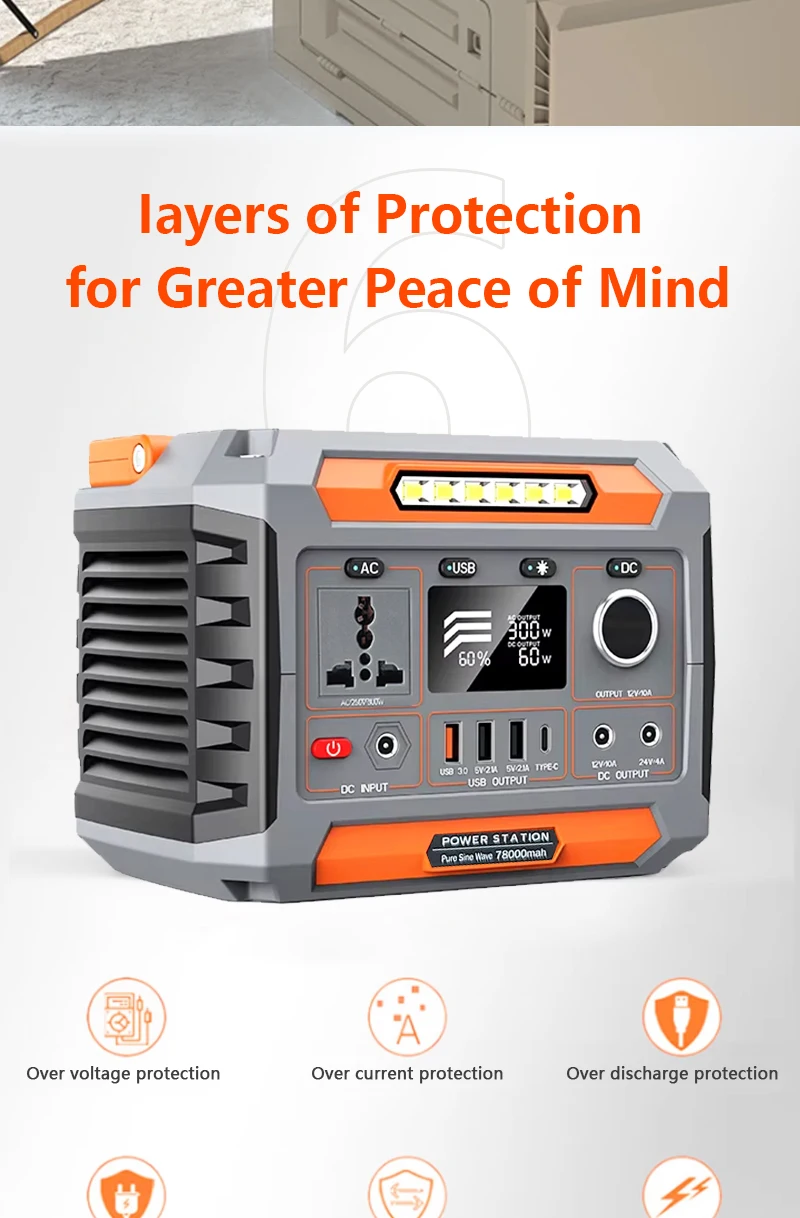 Portable 300W Solar Generator Power Bank LFP Battery Emergency Backup Wireless Charging Storage Systems MPPT Controller Car details