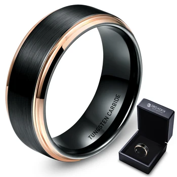 8MM New Mens IP Black Plated Tungsten Ring with Step Edge Center Brushed Man Boys Rings