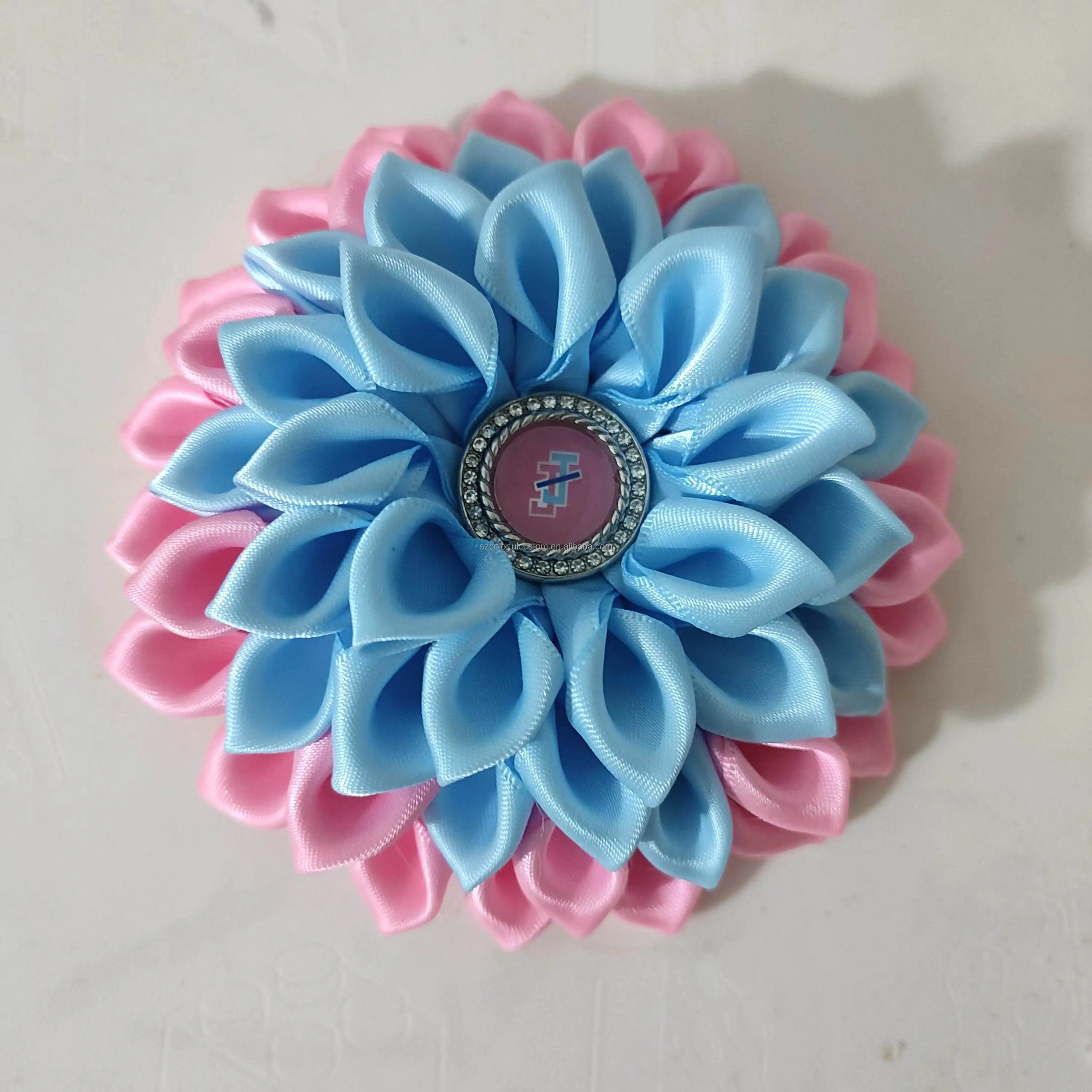 Delta Sorority Flower Brooch Pin - Purple Red Silk Ribbon Elegant Jewelry For Greek Organization Events