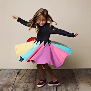 O-Neck Party Dresses Casual Style Baby Frock Fall 2-6 Years Old Girl's Rainbow Gown for Birthday Celebrations Clothes for Kids