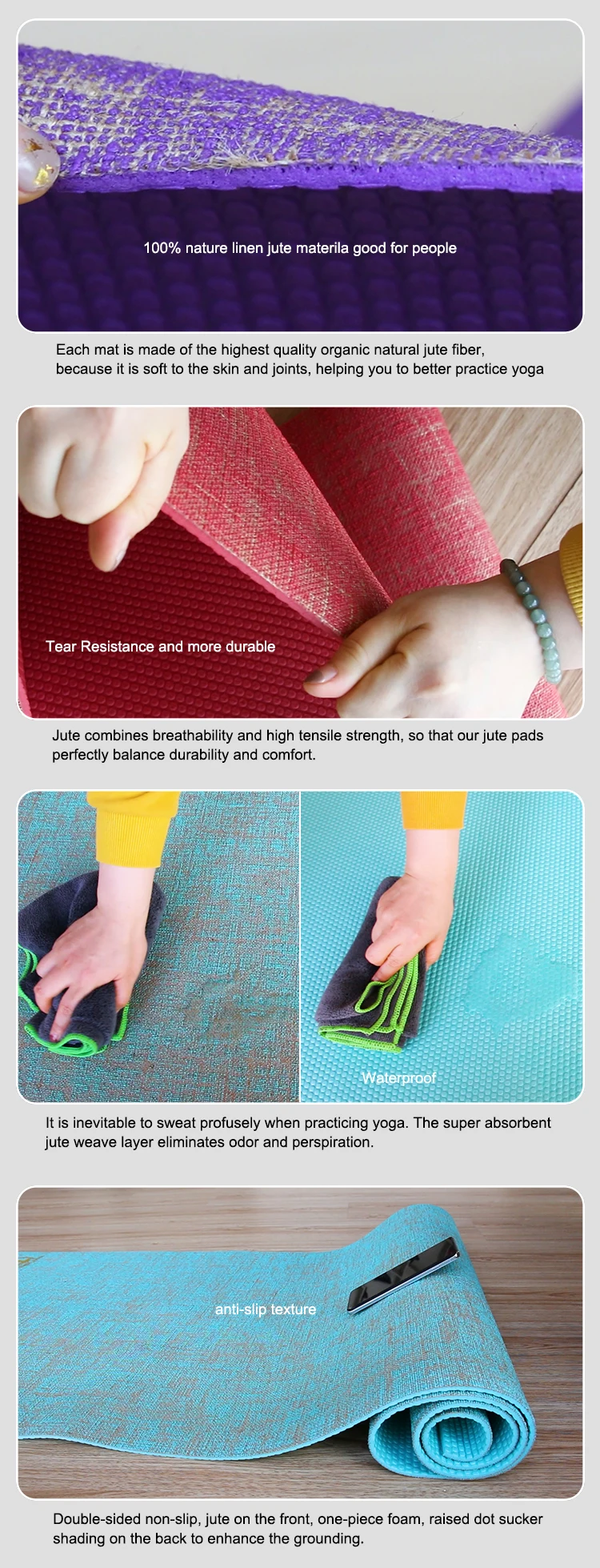 Natural Organic Nontoxic Ecofriendly Jute Yoga Mats With Custom Logo