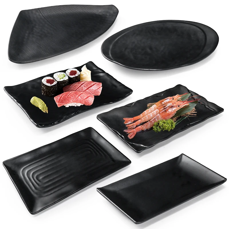 Platos para servir sushi de pizarra, platos rectangulares negros de  melamina para restaurante, venta al por mayor