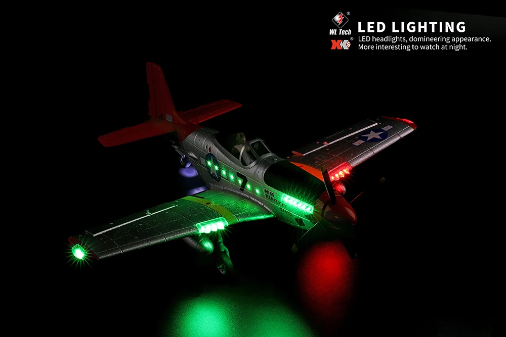 HOSHI WLtoys A280 RC Airplane P51 Fighter Simulator 2.4G 3D6G Mode Glider Fixed Wing with LED Light Radio Control Toys
