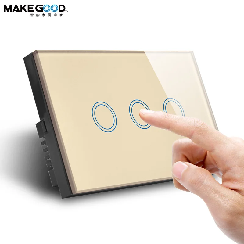 MakeGood 3Gang Wifi Smart Switch With Led Indicator Alexa Google Home Automation Touch Switch