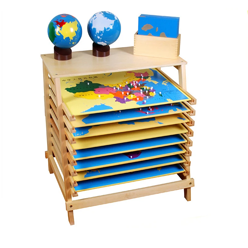 Montessori teaching aids for kindergarten Chinese puzzle world map for kids panel children's educational teaching toys map frame-777057