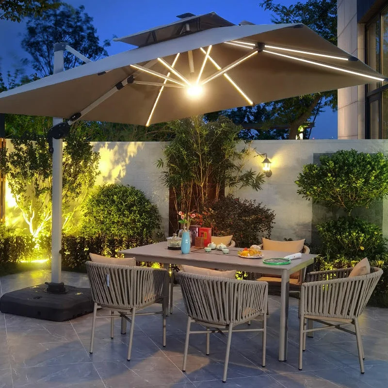 10 navy blue solar patio umbrella Yescom 10x6.5FT Rectangle Outdoor Solar LED Patio Umbrella with Crank Tilt for Table Market Yard Deck Pool Party Brown