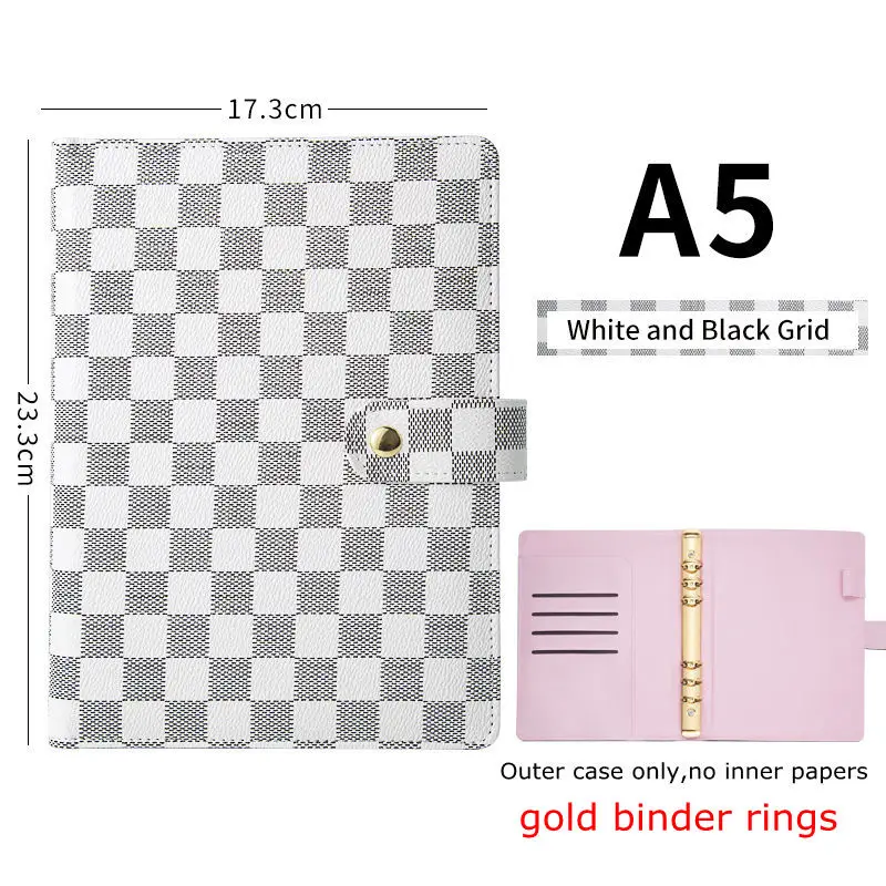 China Luxury Loose Leaf White Checkboard Planner Cover A5 A6 Refillable Pu  Leather Brown 6 Ring Binder Checkered Notebooks Case - Buy Checkered Agenda