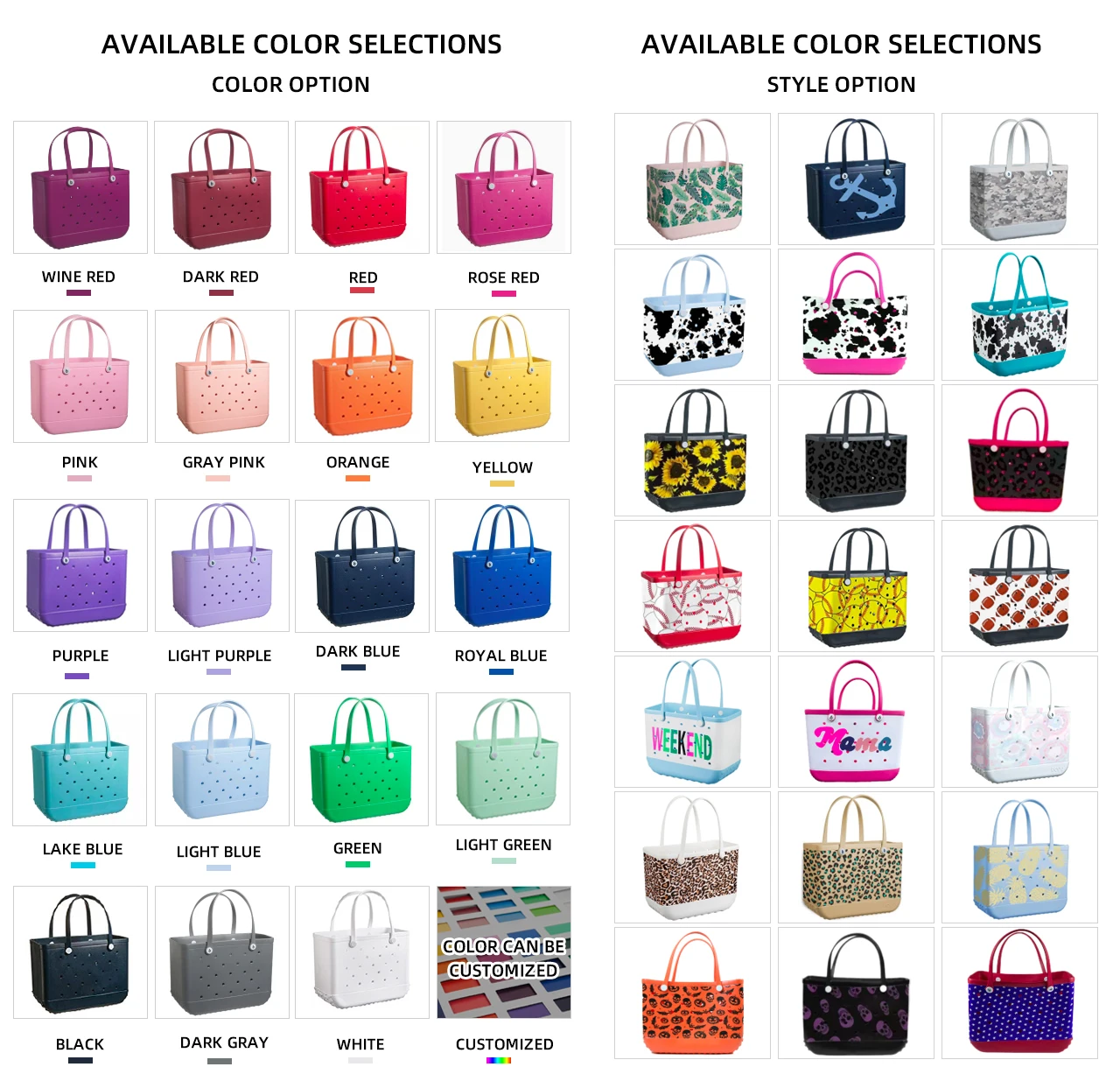 Factory Oem Odm Large Medium Small All Options Bogg Handbag Waterproof